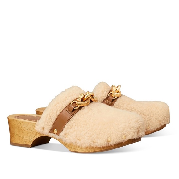 Tory Burch Shoes - TORY BURCH Jessa Shearling Clog in Buttermilk/Royal Tan size 7
